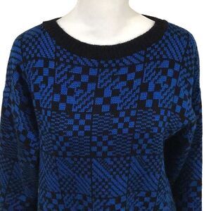 Sweater, Stitch by Stitch Womens Tunic Sweater, size Small, Blue and Black Geome